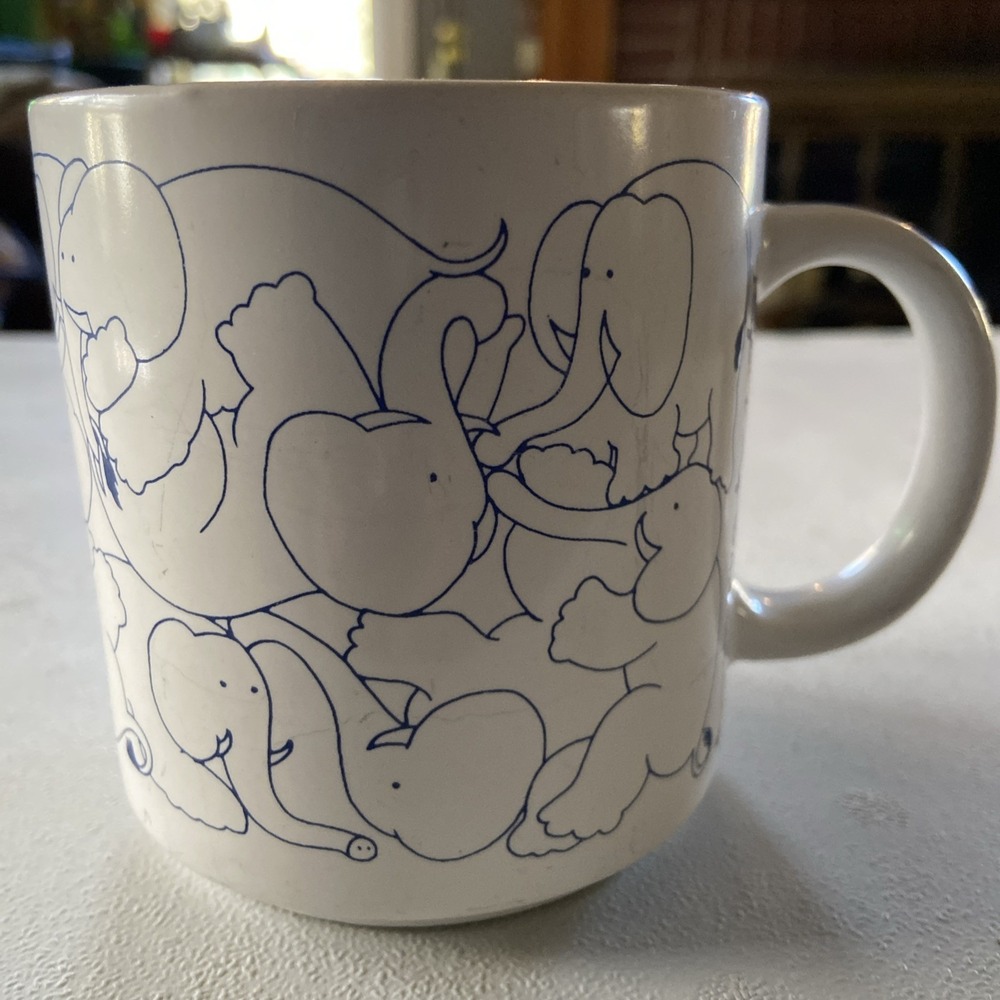Vintage Taylor & Ng Naughty Elephants Orgy Mug Brown Lines Japan 1979 🐘